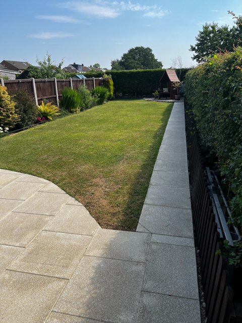 Patio, pathway and lawn