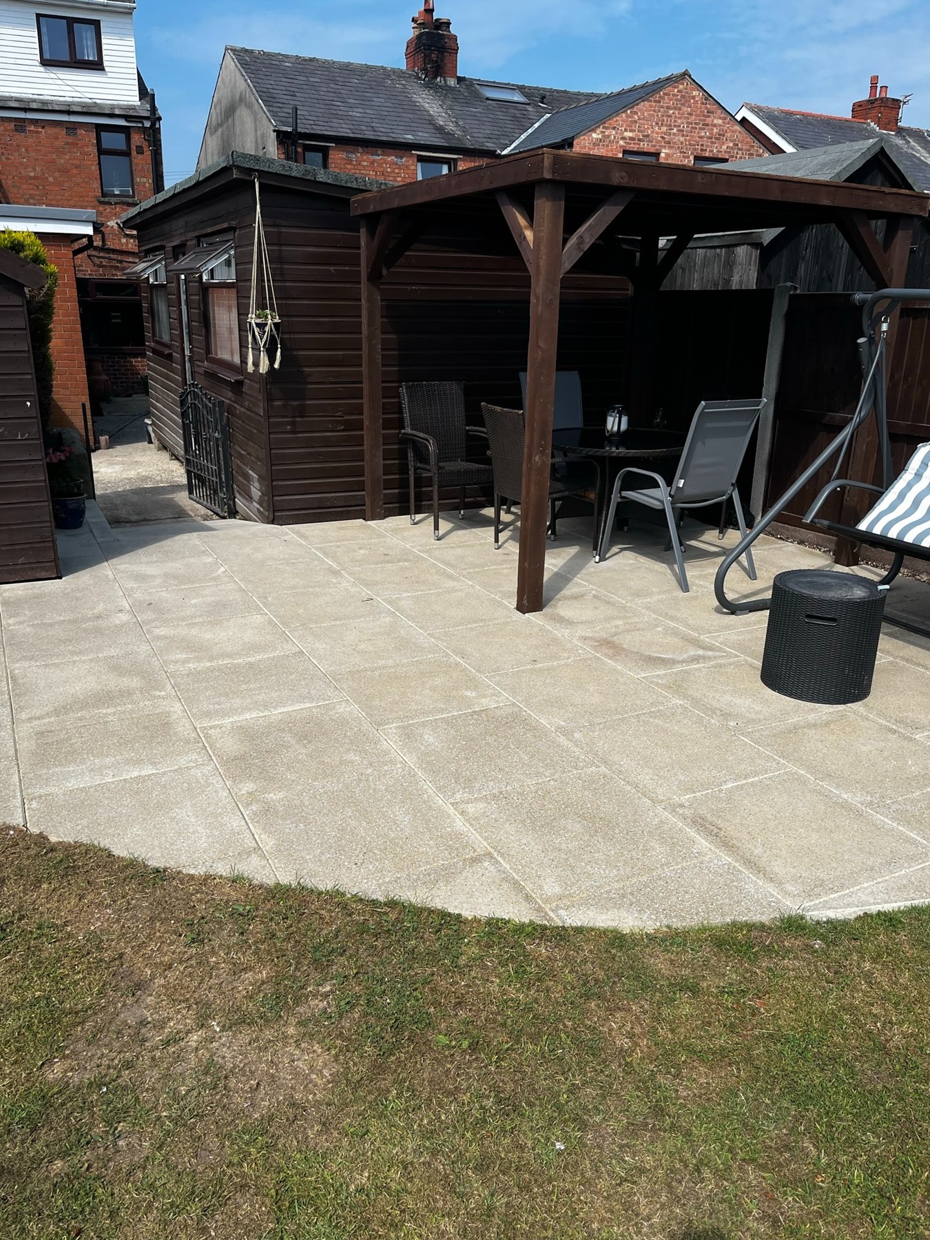 A completed JTB patio and timber garden structure